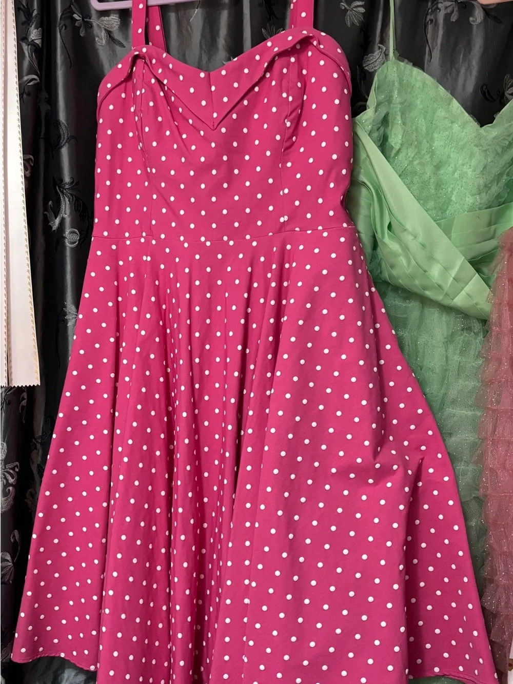 Vixen by Micheline Pitt Fuchsia Polka Dot Fit-and-Flare Midi Dress - Picture 5 of 6